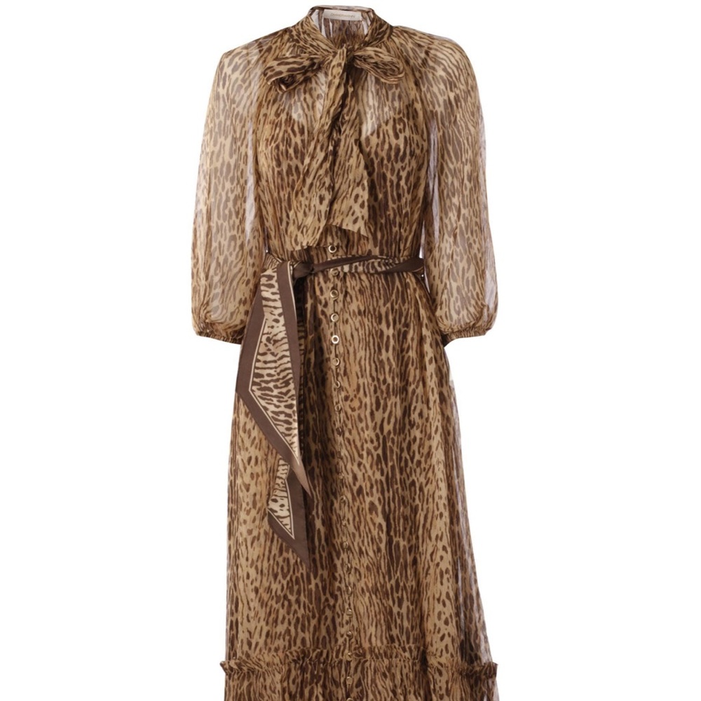 Zimmermann Leopard Print Neck Tie Dress with scarf for hair or waist